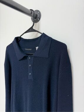Tahari Dark Navy Polo Knit Top